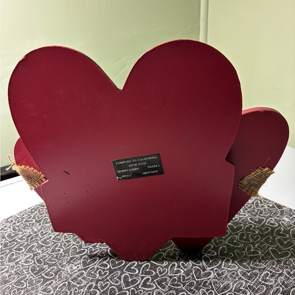 Red Wooden Heart Decor with Burlap Bow - Picture 4 of 5